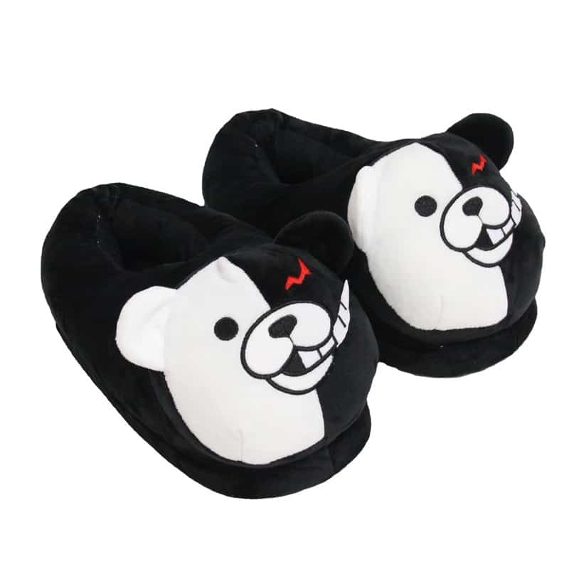 2021 Plush Slippers Women Men Monokuma Kigurumis Black White Anime Bear Home Shoes Cartoon Cute House Slipper 1